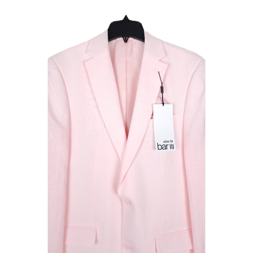 Bar III Mens Slim Fit Linen Sport Coat Blazer 40R Light Pink Solid NWT - Picture 4 of 7